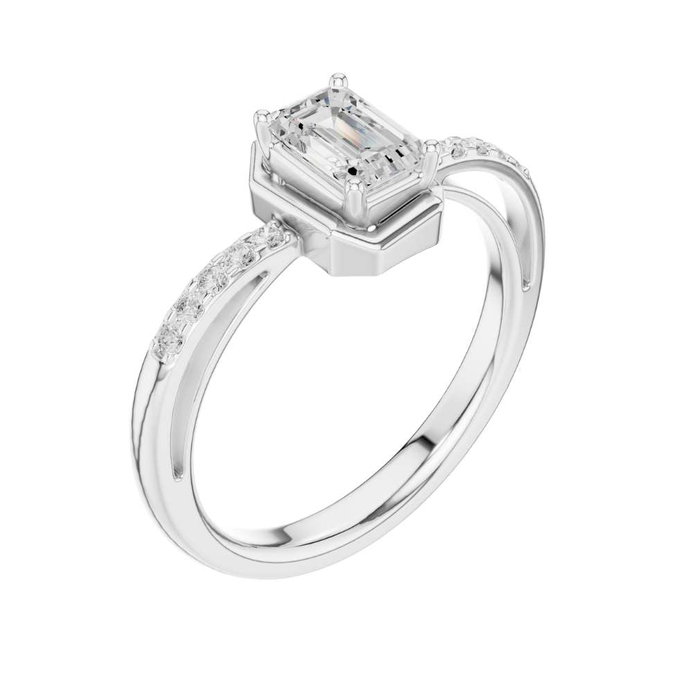 Emerald Cut Lab Diamond Ring with Classic Bezel Setting - View 6