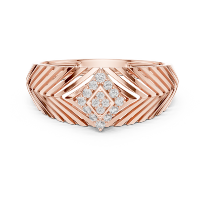 Round Lab Grown Diamond Pavé Chevron Statement Ring - View 2