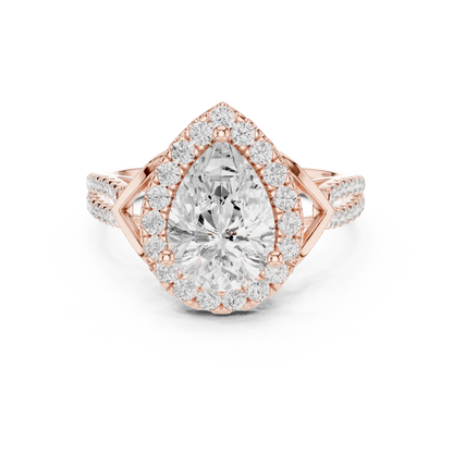 Pear Cut Lab Diamond Split Shank Engagement Ring - View 2