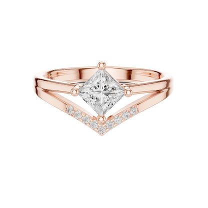 Princess Cut Moissanite Diamond Chevron Engagement Ring - View 2