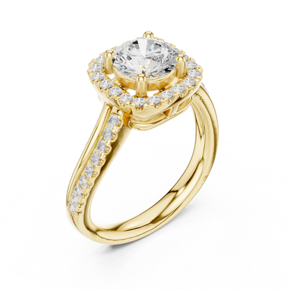 Round Halo Split Shank Moissanite Diamond Ring - View 4