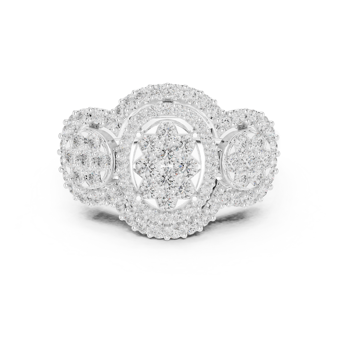 Triple Halo Lab Grown Diamond Cluster Statement Ring - View 3