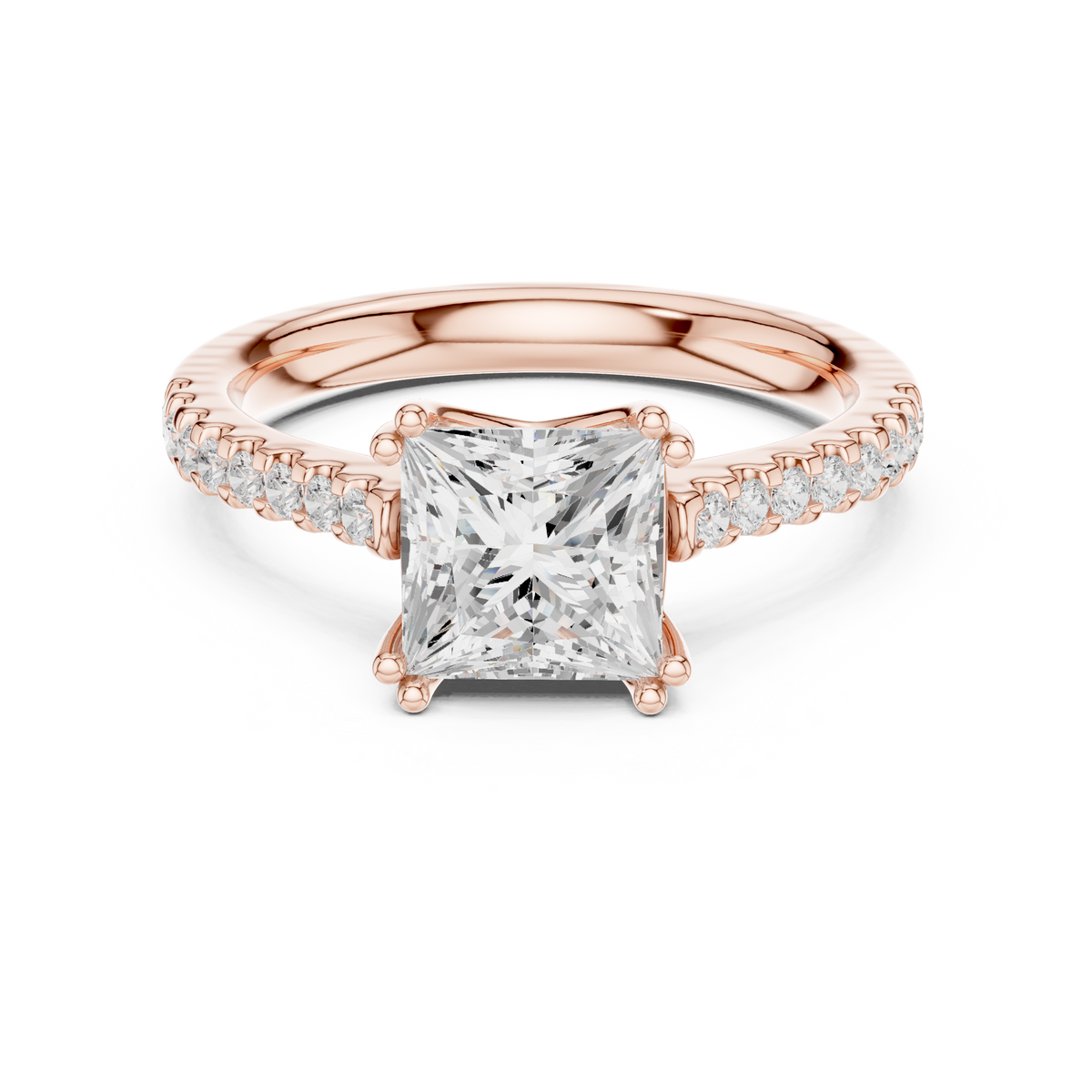 princess cut moissanite diamond double pave solitaire engagement ring - view 2