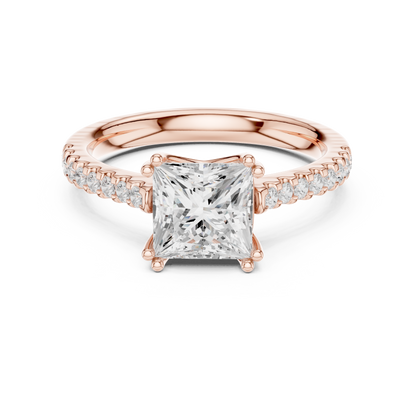 Princess Cut Moissanite Diamond Double Pave Solitaire Engagement Ring - View 2