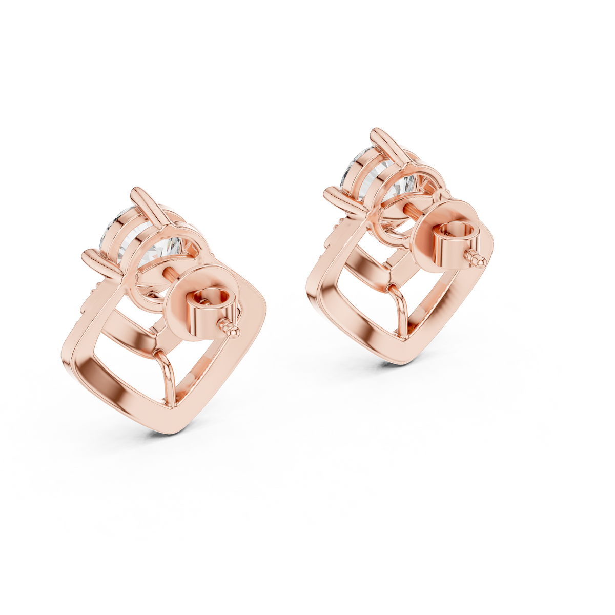 chevron round lab diamond stud earrings statement design - view 6