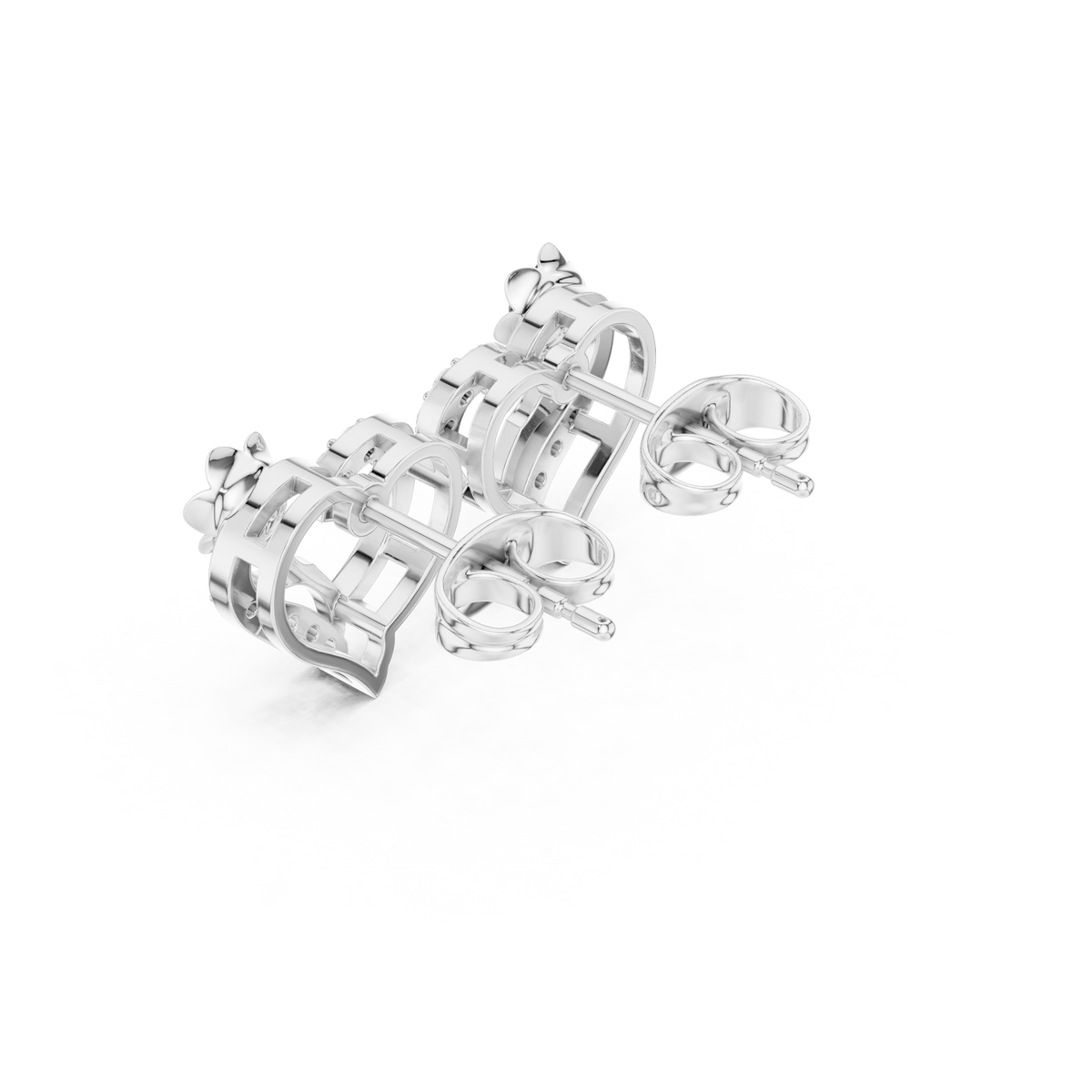 Rose Flower Heart Round Brilliant Cut Moissanite Diamond Stud Earrings Floral Openwork - View 7