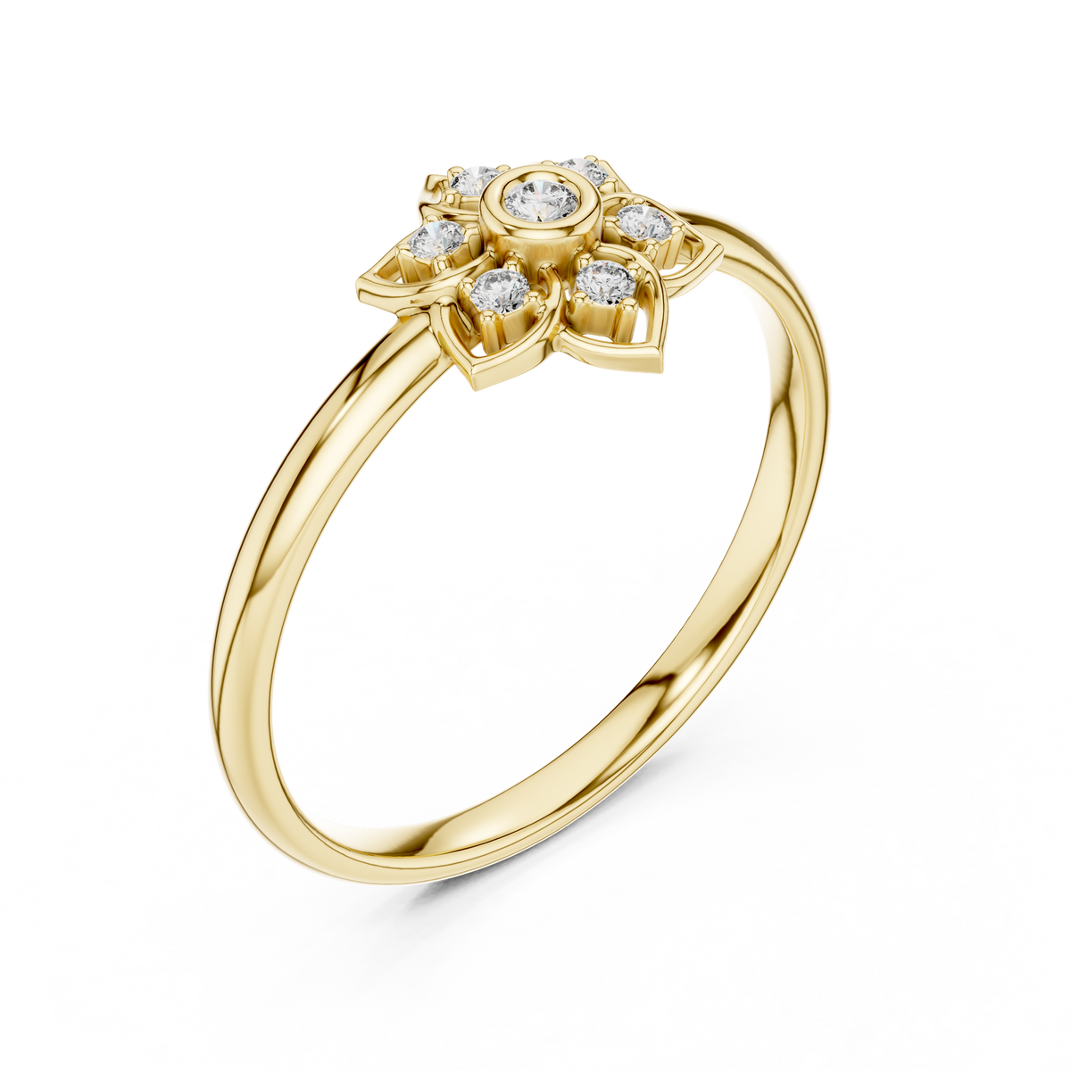 Round Cut Lab Diamond Floral Cluster Split Shank Ring - View 4
