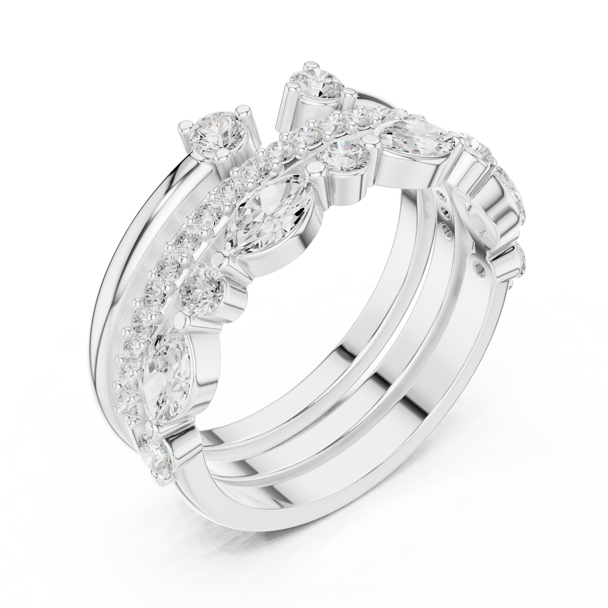 Stackable Marquise and Round Moissanite Diamond Ring Set - View 6