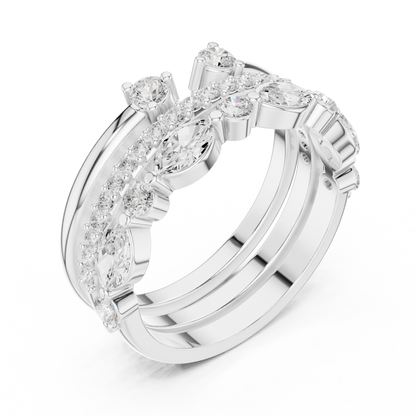Stackable Marquise and Round Moissanite Diamond Ring Set - View 6