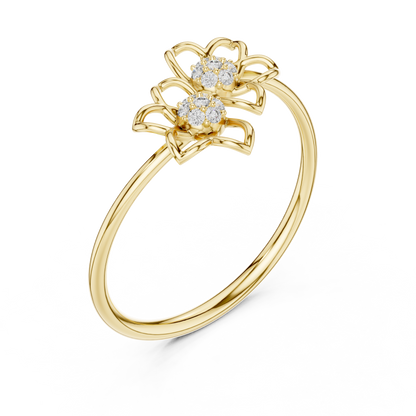 Double Flower Round Lab Diamond Openwork Floral Ring - View 2