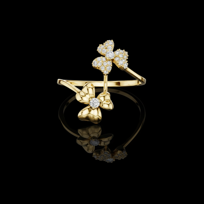 Round Lab Diamond Floral Open Wrap Ring