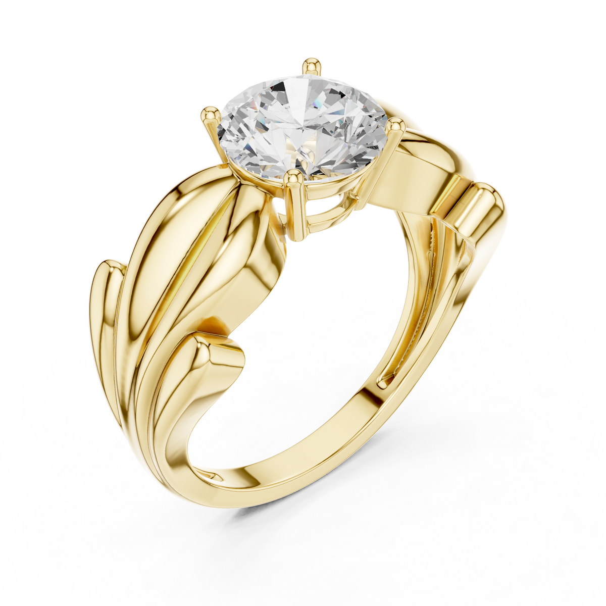round solitaire sculpted split shank moissanite ring - view 2