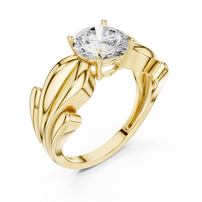 Round Solitaire Sculpted Split Shank Moissanite Ring - View 2