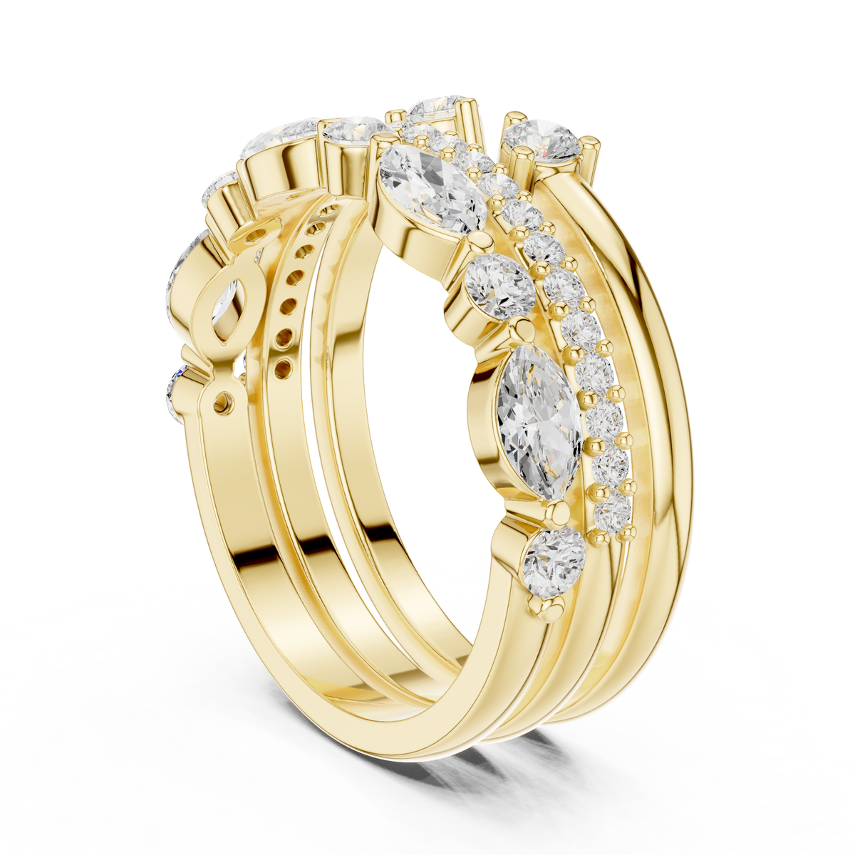 stackable marquise and round moissanite diamond ring set - view 10