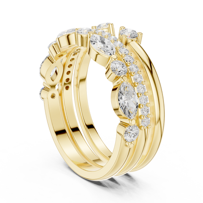 Stackable Marquise and Round Moissanite Diamond Ring Set - View 10