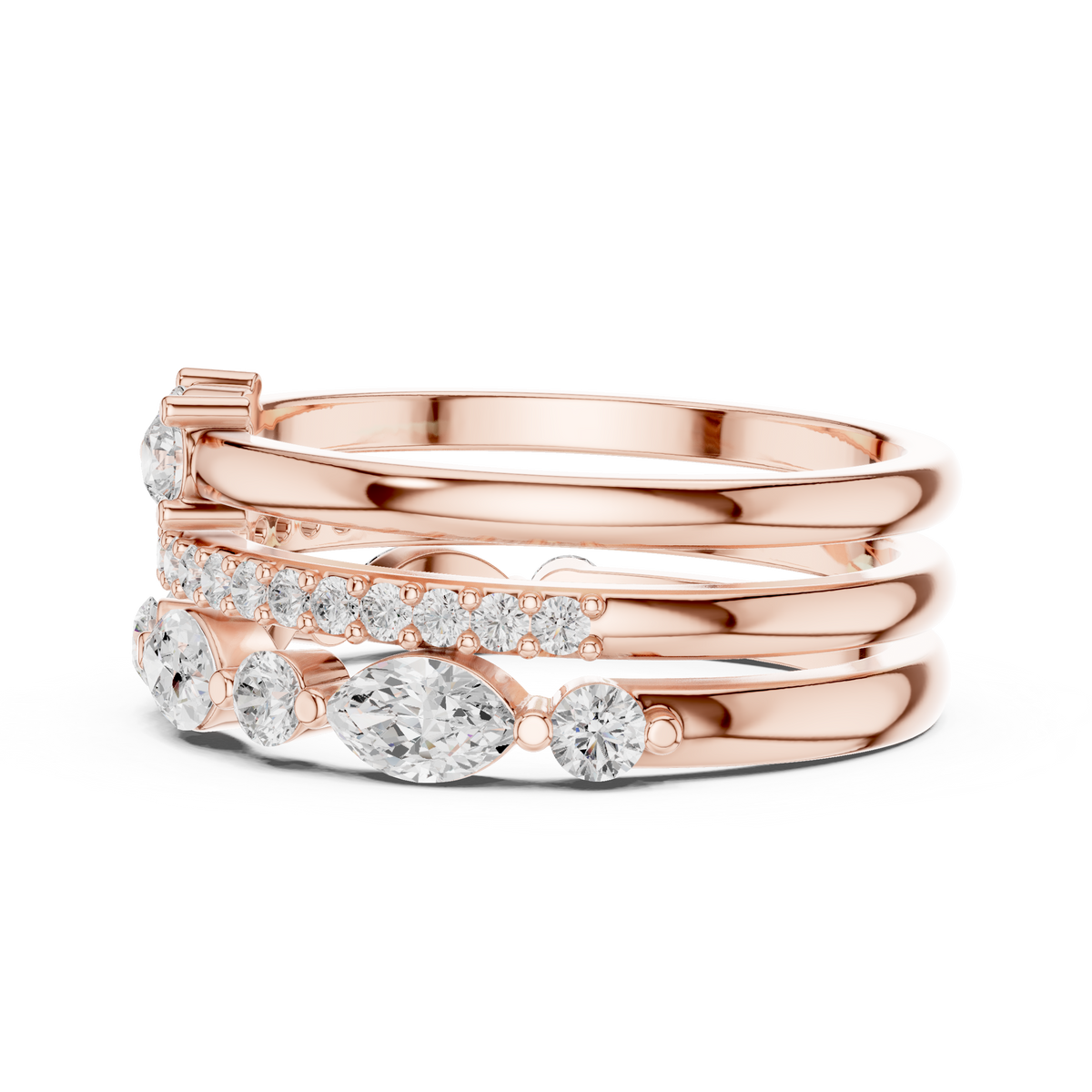 stackable marquise and round moissanite diamond ring set - view 8