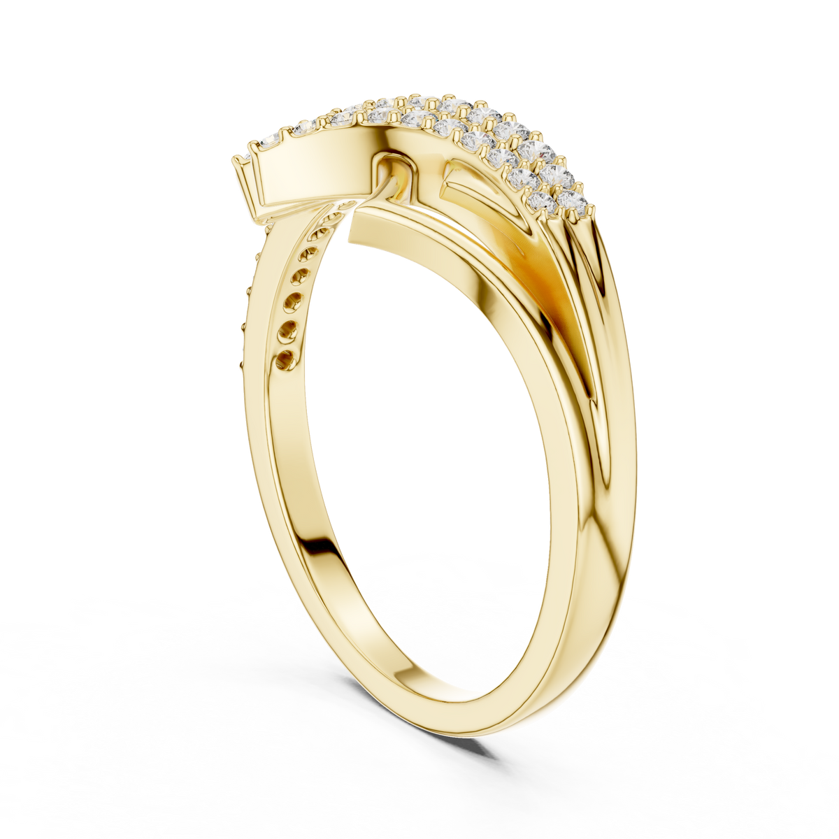 Crossover Pave Setting Round Lab Diamond Engagement Ring - View 5