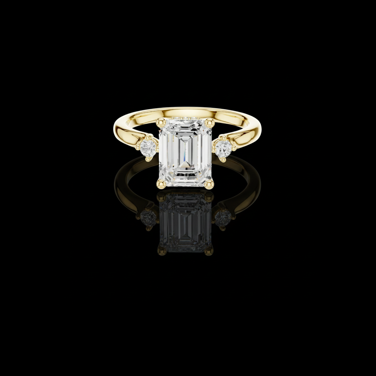 three stone emerald cut lab diamond engagement ring