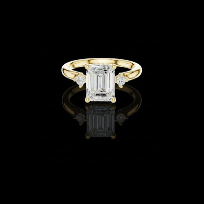 Three Stone Emerald Cut Lab Diamond Engagement Ring