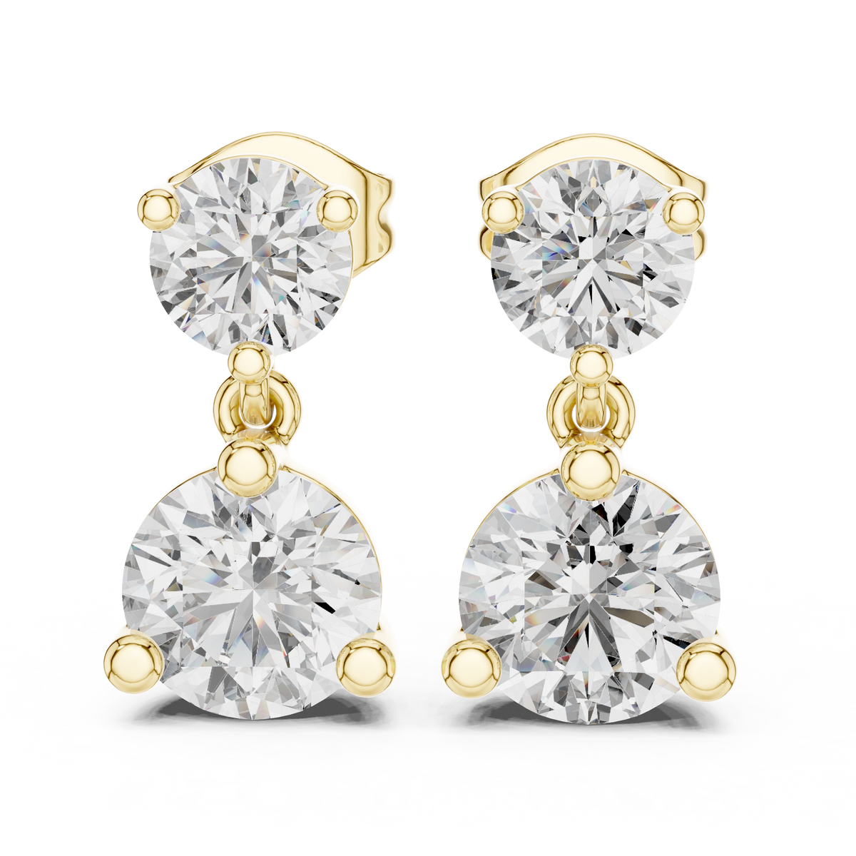 dual brilliance round moissanite diamond drop earrings with graduated two stone design - view 8