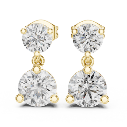 Dual Brilliance Round Moissanite Diamond Drop Earrings with Graduated Two Stone Design - View 8