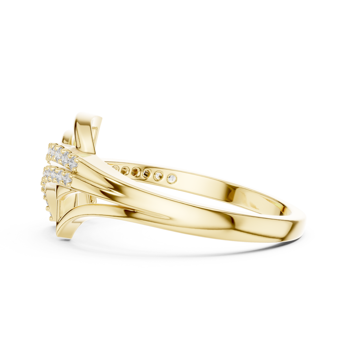 Crossover Pave Setting Round Lab Diamond Engagement Ring - View 8