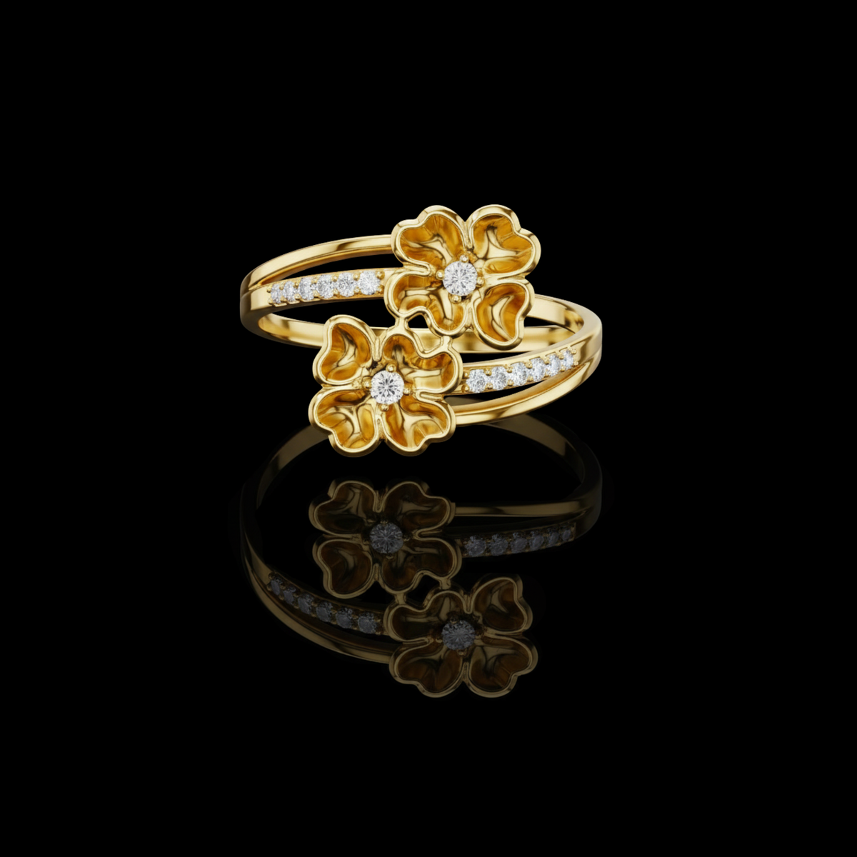 dual flower bypass split pave shank lab ring