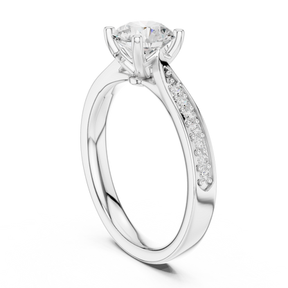 Round Lab Diamond Pave Solitaire Engagement Ring - View 12