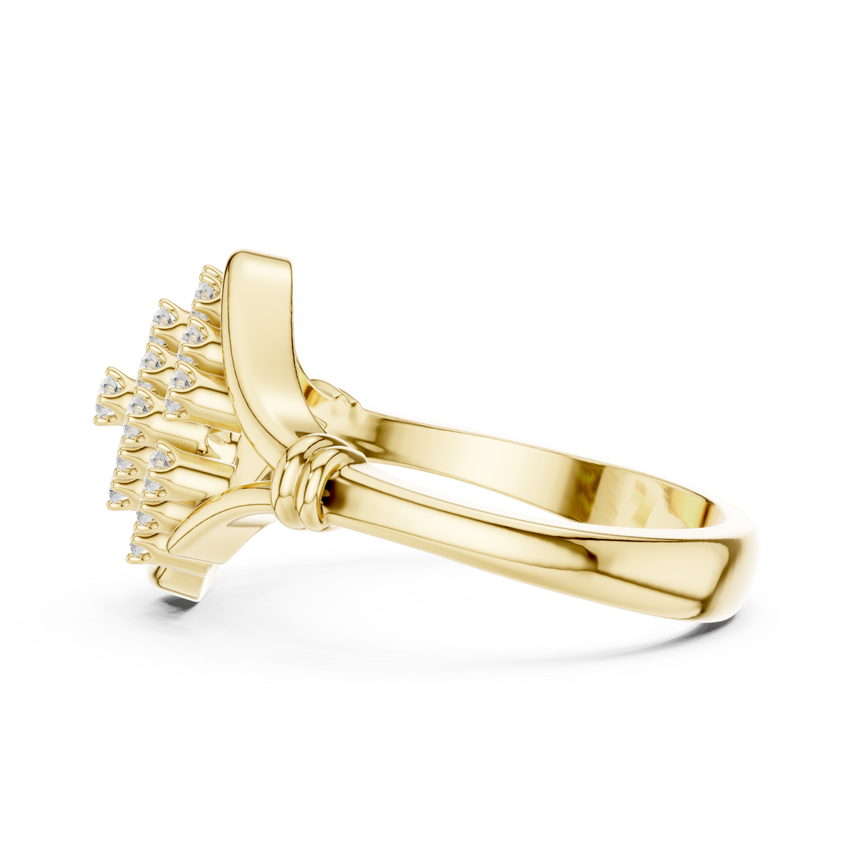 Round Cut Lab Diamond Ring Elegant Wave Framed Design - View 8