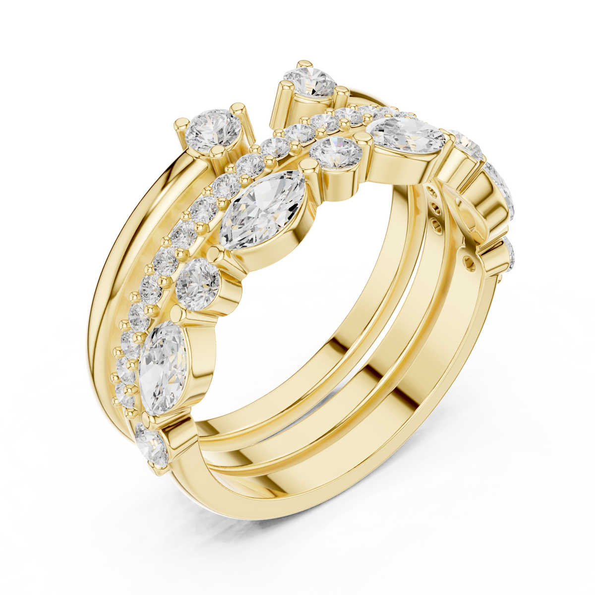 Stackable Marquise and Round Moissanite Diamond Ring Set - View 4
