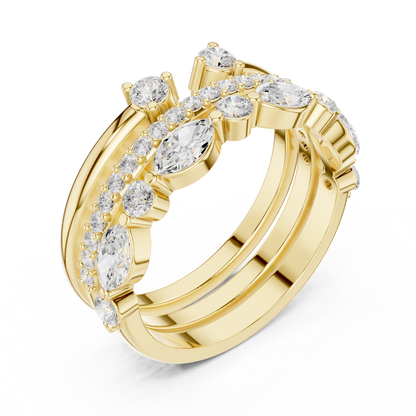 Stackable Marquise and Round Moissanite Diamond Ring Set - View 4