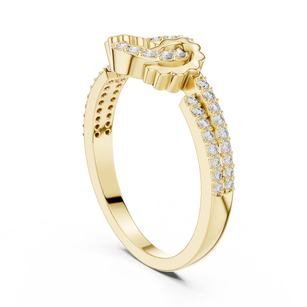 round cut moissanite diamond interlinked halo statement ring pave band - view 5