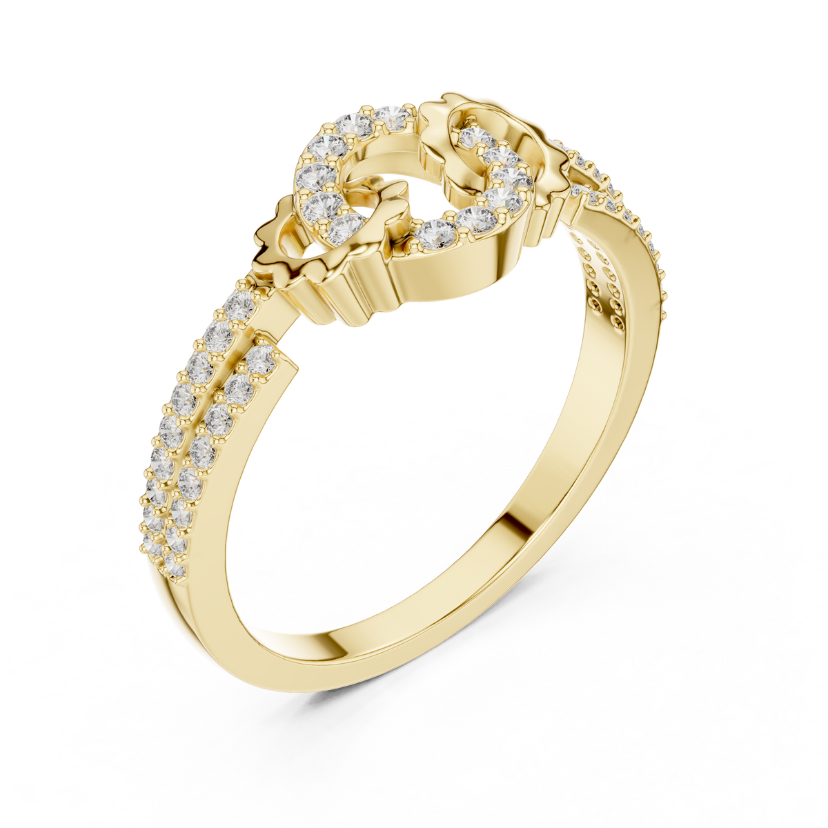round cut moissanite diamond interlinked halo statement ring pave band - view 2