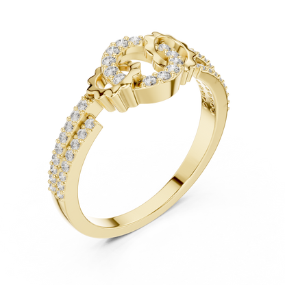 Round Cut Moissanite Diamond Interlinked Halo Statement Ring Pave Band - View 2