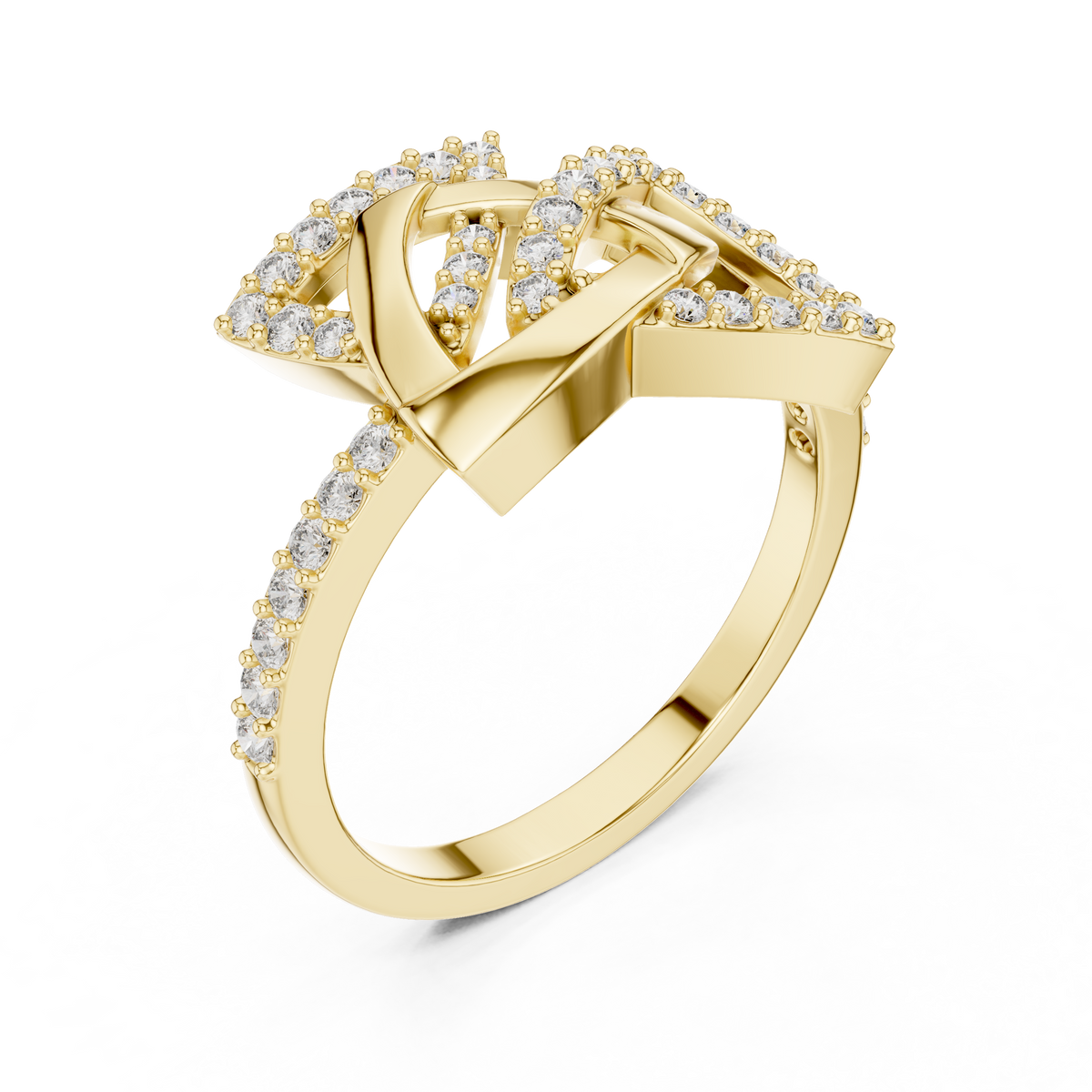 Interlocking Geometric Pave Round Moissanite Diamond Statement Engagement Ring - View 2