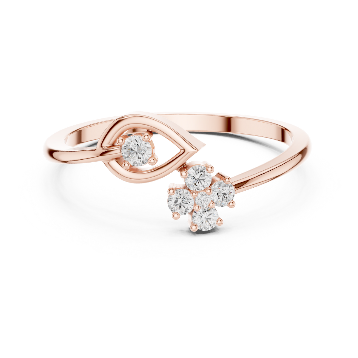 open leaf with flower round lab diamond bypass ring - view 2