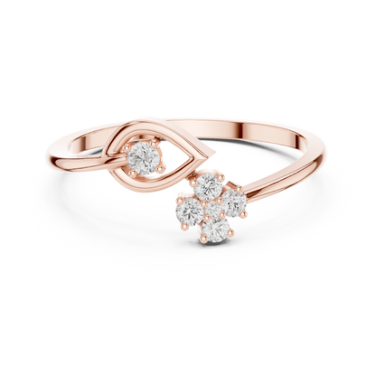 Open Leaf With Flower Round Lab Diamond Bypass Ring - View 2