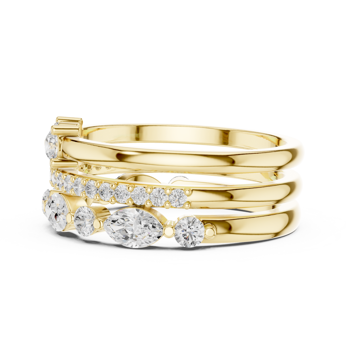 Stackable Marquise and Round Moissanite Diamond Ring Set - View 7