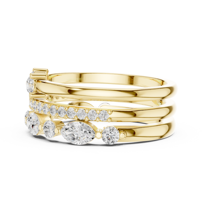 Stackable Marquise and Round Moissanite Diamond Ring Set - View 7