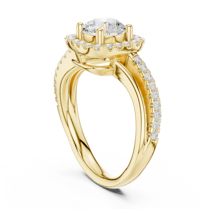 Round Halo Split Shank Moissanite Diamond Ring - View 10