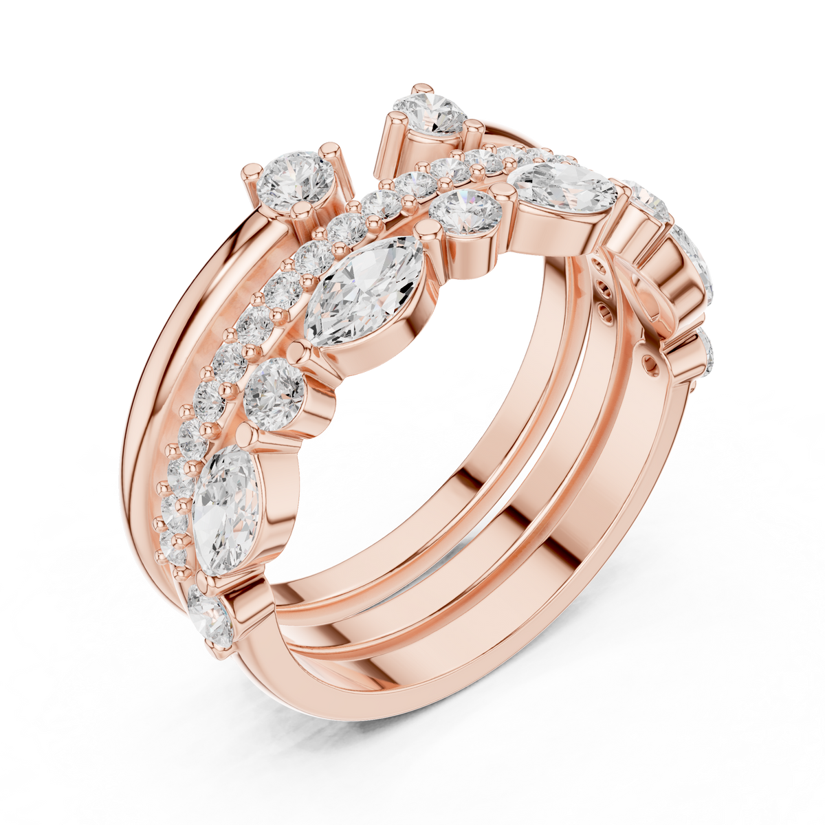 Stackable Marquise and Round Moissanite Diamond Ring Set - View 5