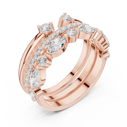 Stackable Marquise and Round Moissanite Diamond Ring Set - View 5
