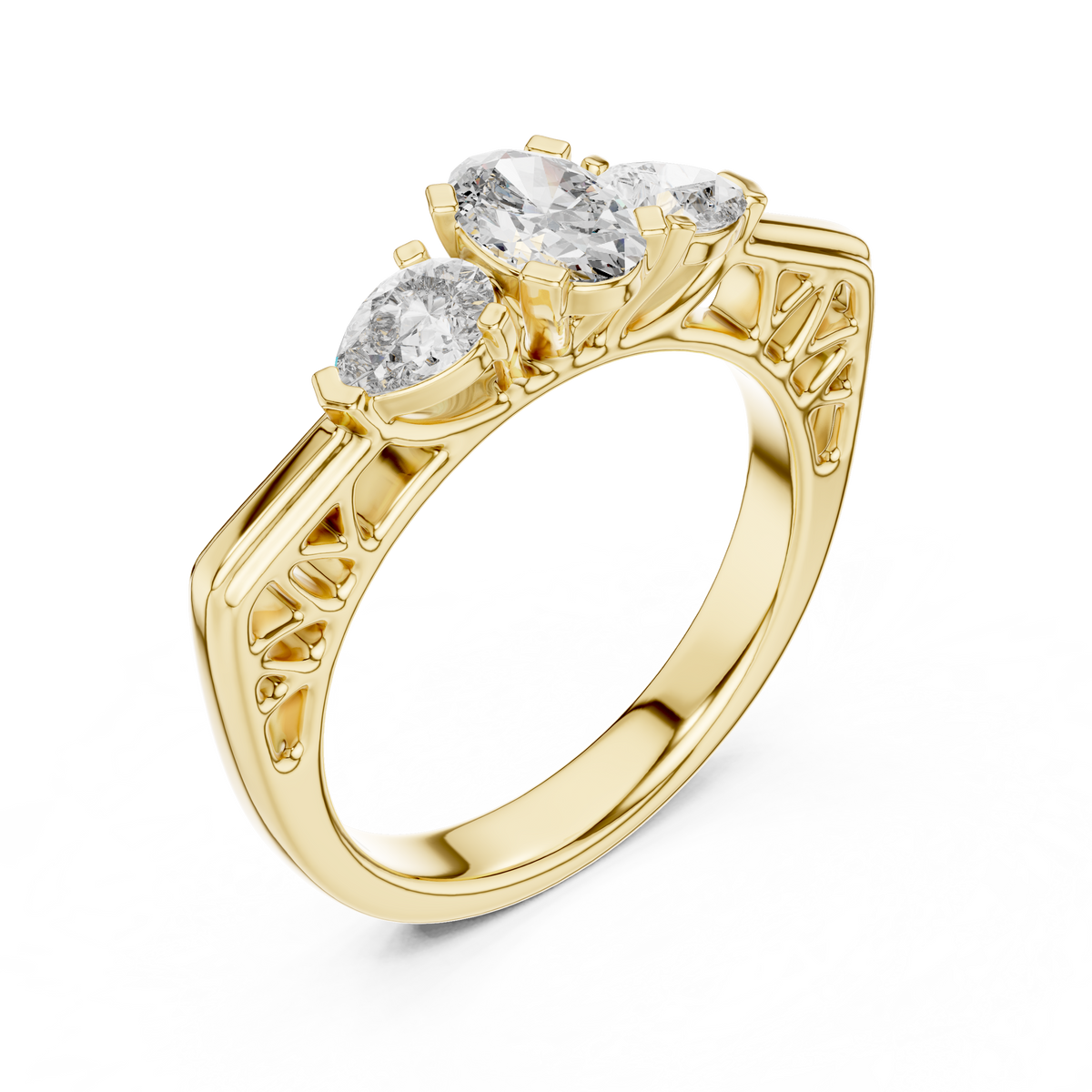 oval moissanite diamond filigree ring with pear accents - view 2