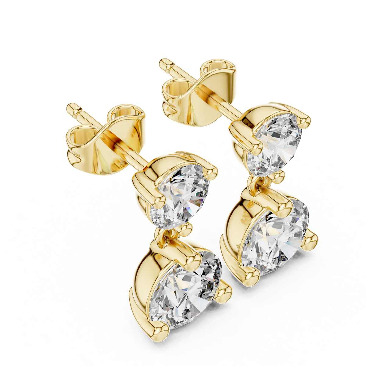Dual Brilliance Round Moissanite Diamond Drop Earrings with Graduated Two Stone Design - View 2