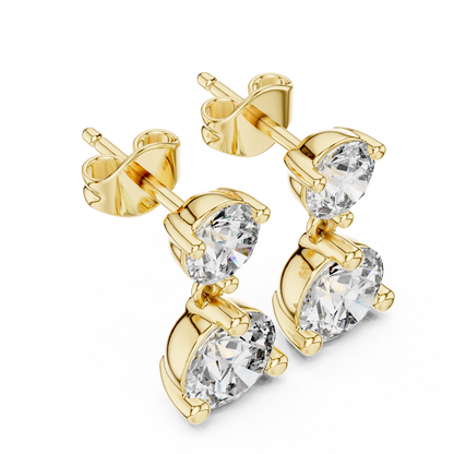 Dual Brilliance Round Moissanite Diamond Drop Earrings with Graduated Two Stone Design - View 2