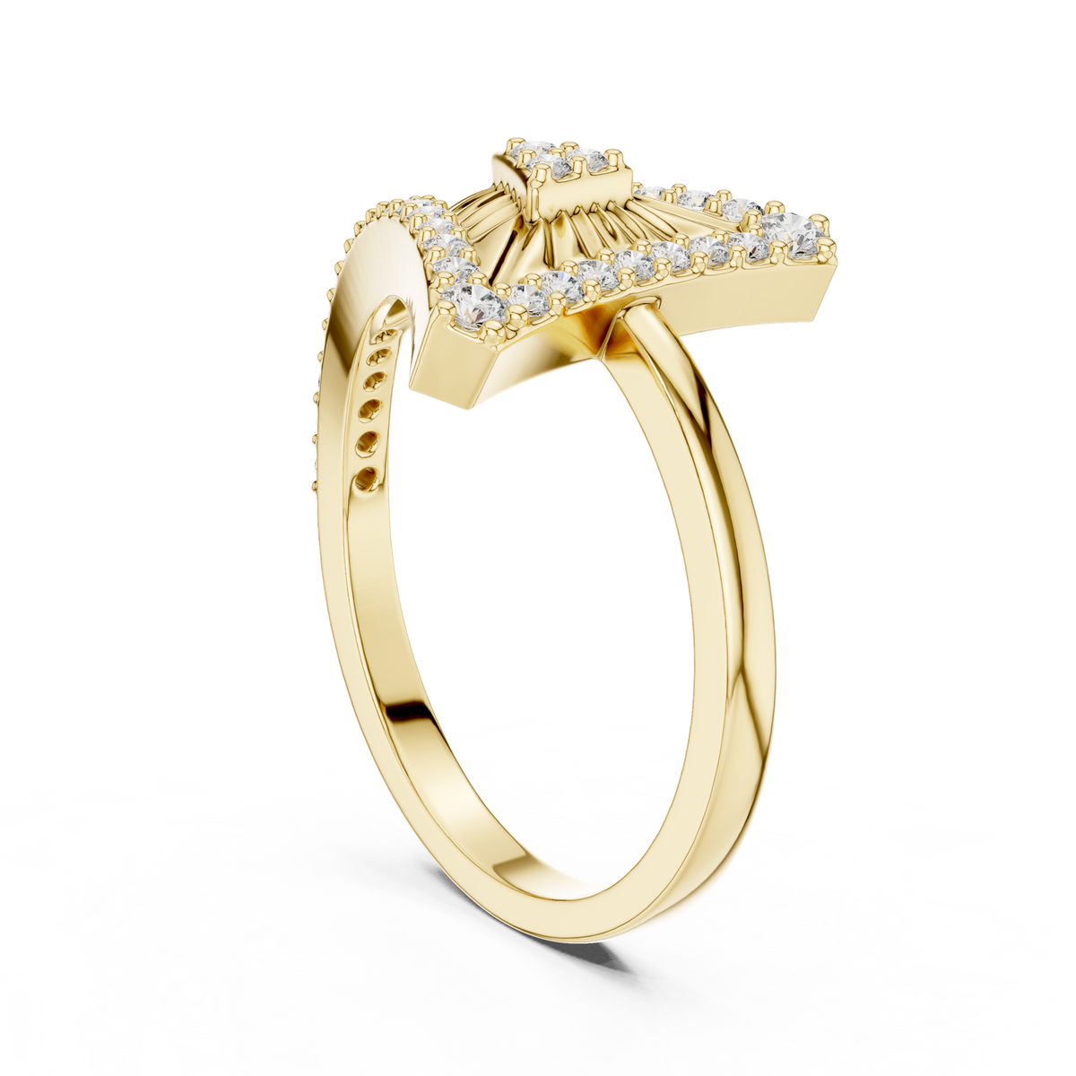 Triangle Round Lab Diamond Statement Ring Geometric Pave Design - View 5