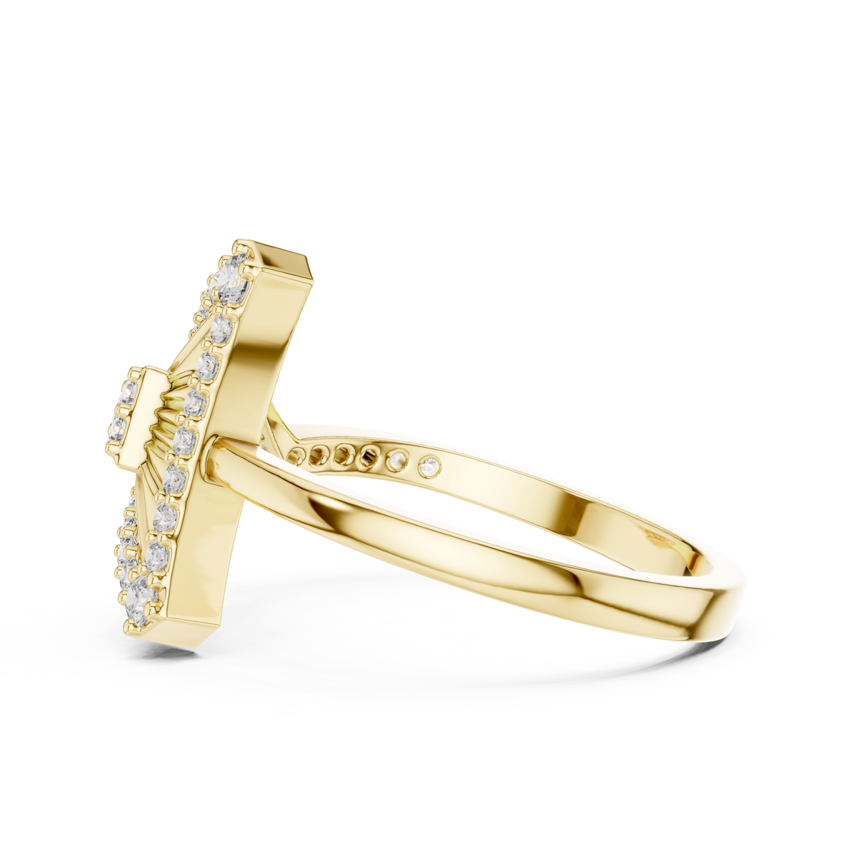 triangle round lab diamond statement ring geometric pave design - view 8