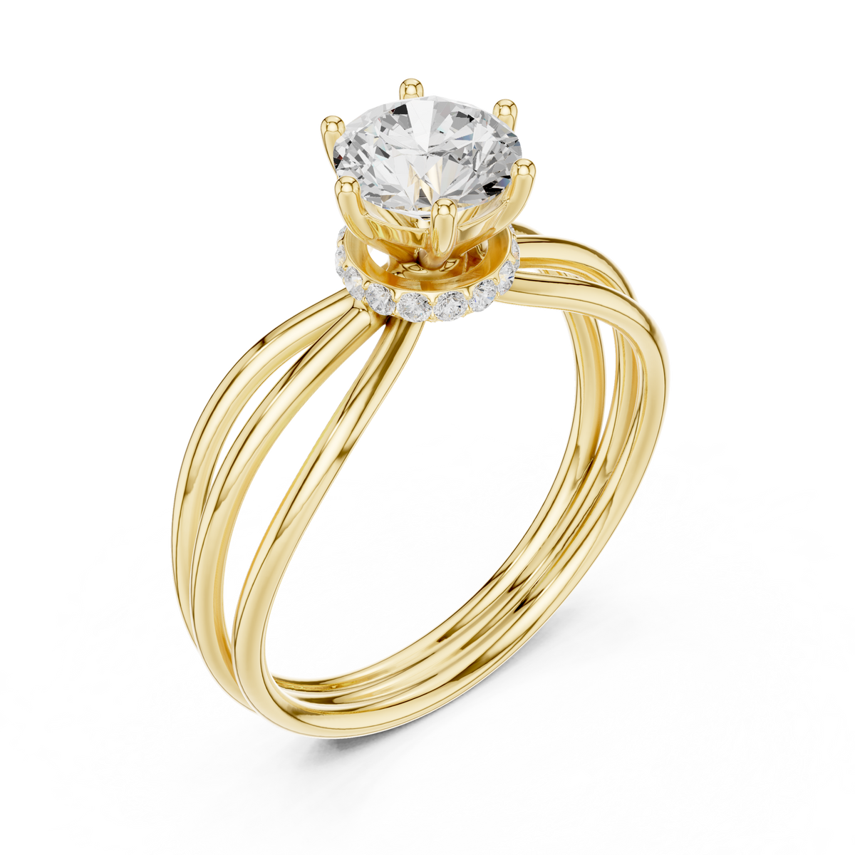 triple row round lab diamond solitaire engagement ring - view 2