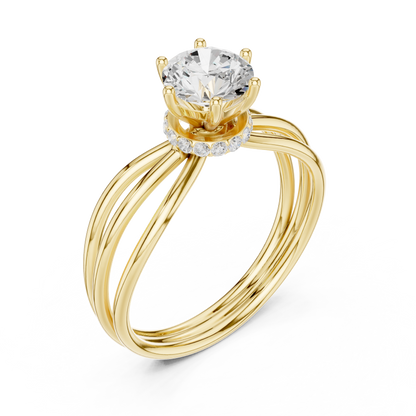 Triple Row Round Lab Diamond Solitaire Engagement Ring - View 2