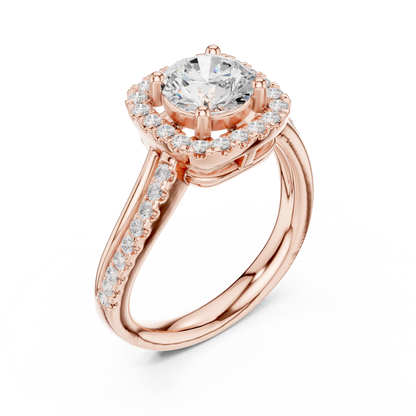 Round Halo Split Shank Moissanite Diamond Ring - View 5